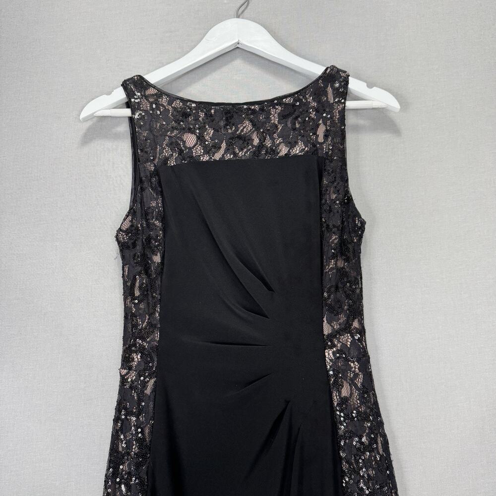 Lauren‎ Ralph Lauren Evening Gown Womens 6 Black Lace Sequin Panel Ruched Maxi - Picture 2 of 9